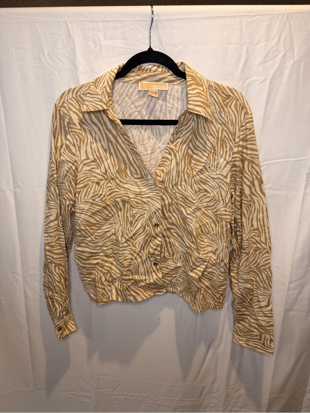 Michael Kors Beige Zebra-Print Button-Front Shirt